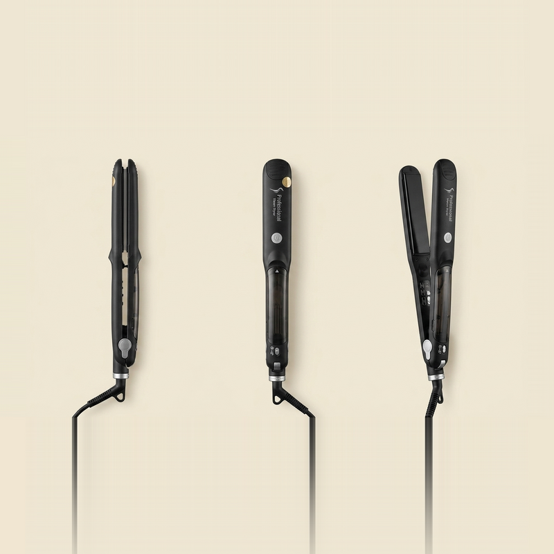 Plancha de Vapor Turmalina Vexa — Liso Profesional que Cuida: 3 ángulos