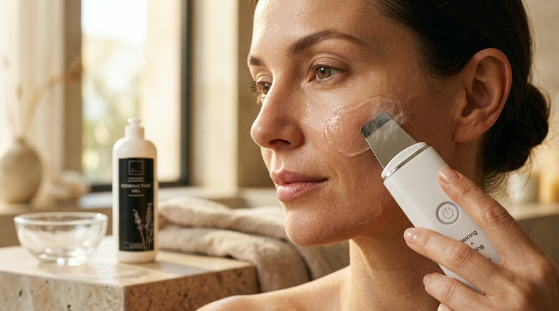 Mujer usando el SpaFacial con gel del Pack Ritual Vexa