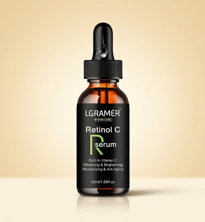 Sérum de Retinol + Vitamina C Vexa sobre fondo crema dorado premium