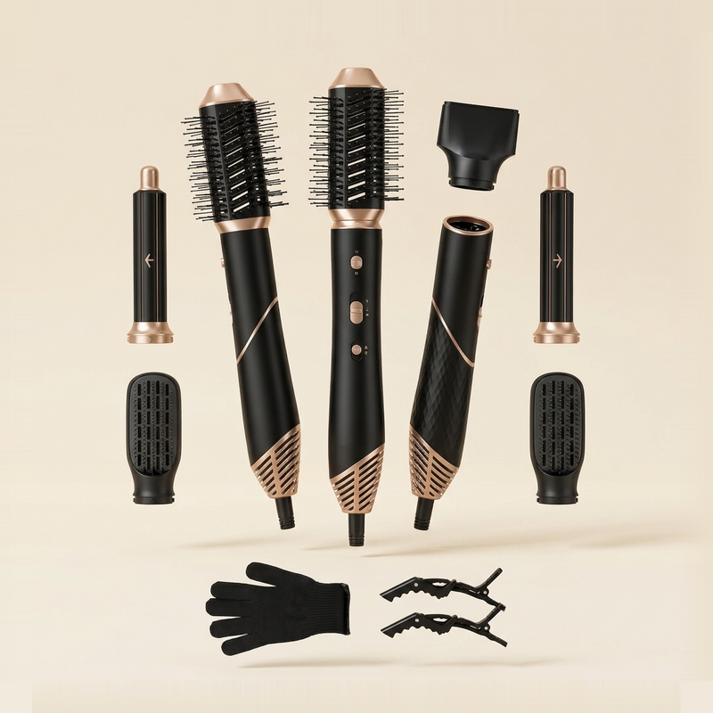 5-in-1 Hot Air Styler — Dry, Curl & Straighten in One, three angles