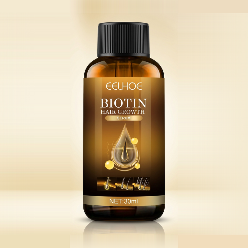 Sérum Capilar de Biotina Vexa — bote ámbar sobre fondo crema dorado premium