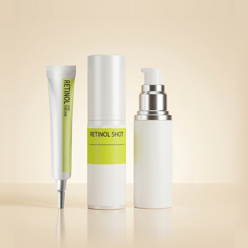 Contorno de Ojos Vexa con péptidos y retinol sobre fondo crema